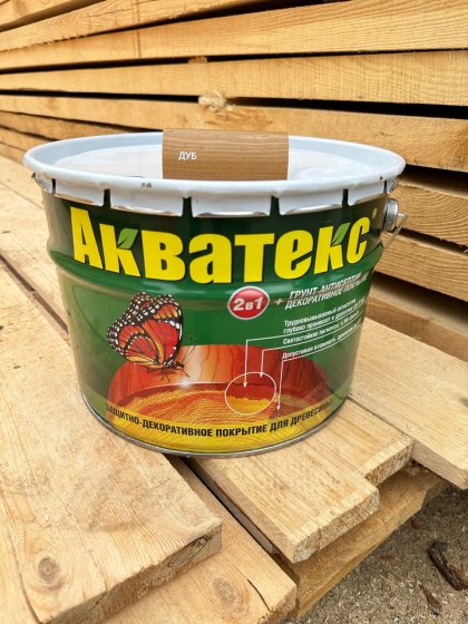 АКВАТЕКС 2в1 Дуб 9 л, Защитно-декоративное покрытие для древесины