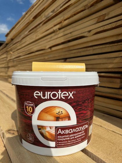 Eurotex ЕВРОТЕКС АКВАЛАЗУРЬ Сосна, 9 кг, защитное текстурное покрытие древесины