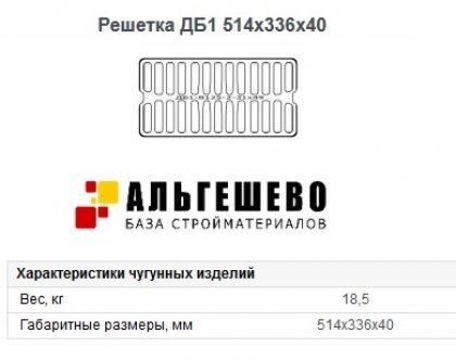 Решетка для дождеприемника ДБ1-В125-2, размеры 514х336х40