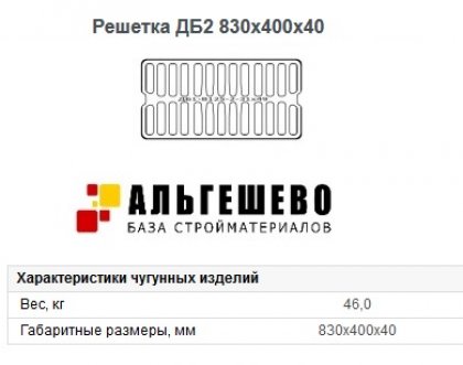 Решетка для дождеприемника ДБ2-В125-2, размеры 30х400х40
