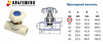 Вентиль d 20 ПП