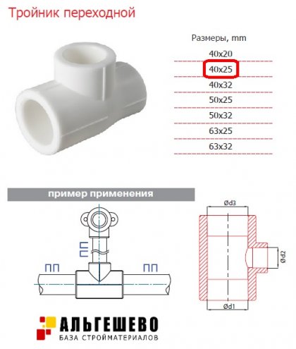Тройник переходной 40*25*40 ПП