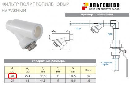 Фильтр ПП d 20