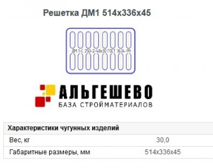 Решетка для дождеприемника ДМ1-С250-2, размеры 514х336х45