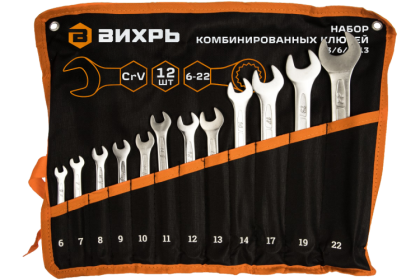 Набор комбинированных ключей Вихрь 12 шт. 6 - 22, в чехле