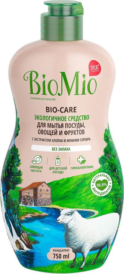 Экосредство для мытья посуды, овощей и фруктов BioMio Bio-Care, без запаха, концентрат, 750 мл