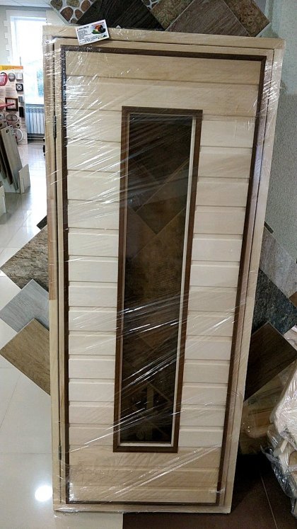 Дверь со стеклом для бани, 1700х700 ДОАТ, исп. № 5. Окошко широкое 24 см посередине