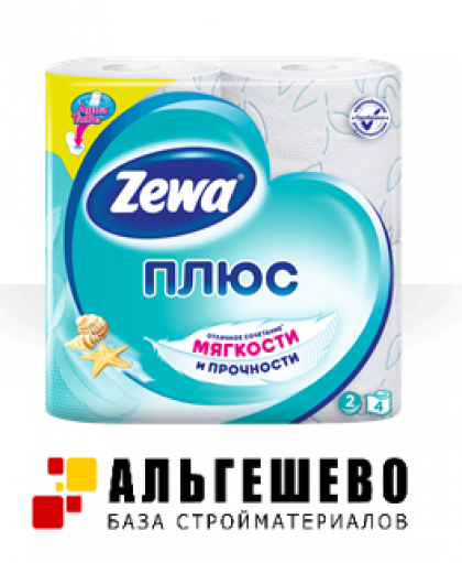 Бумага туалетная целлюлозная Zewa Плюс Свежесть Океана, 2 слоя, 4 рулона 15 x 4 = 60 метров