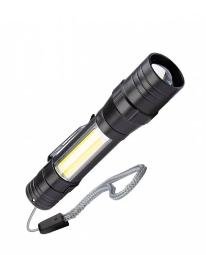 Фонарь аккумуляторный ручной LED 1Вт + COB 5Вт линза зум аккум. Li-ion 18650 1А.ч USB-шнур ABS-пласт